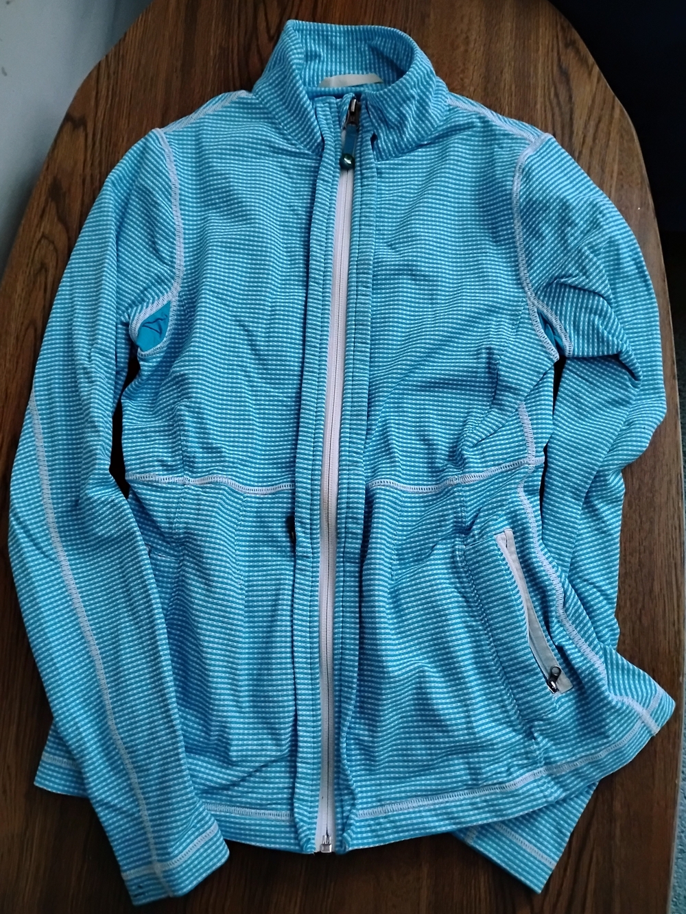 lululemon athletica Light Blue Striped Full-Zip Vest-Style Jacket